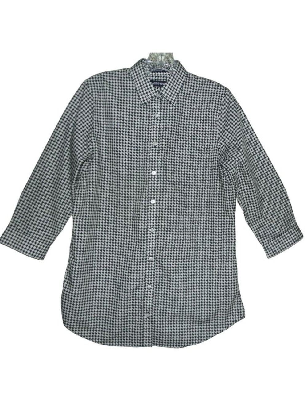 Lands' End Shirt Womens Size 6 button up black white houndstooth plaid print